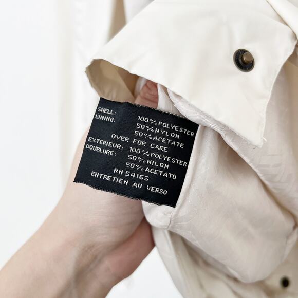 [Cole Haan] Cream Long Sleeve Utility Pocket Raincoat Packable Hood Size Large L - Picture 12 of 12